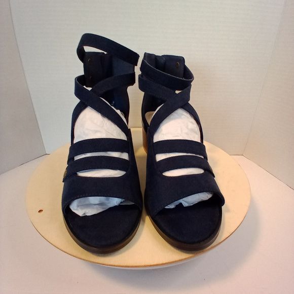 MONROE & MAIN Blue Peep Toe Block Heel Ankle Sandal Women's Size 7M - Picture 5 of 11